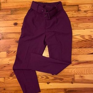 Zara high waisted belted purple trouser